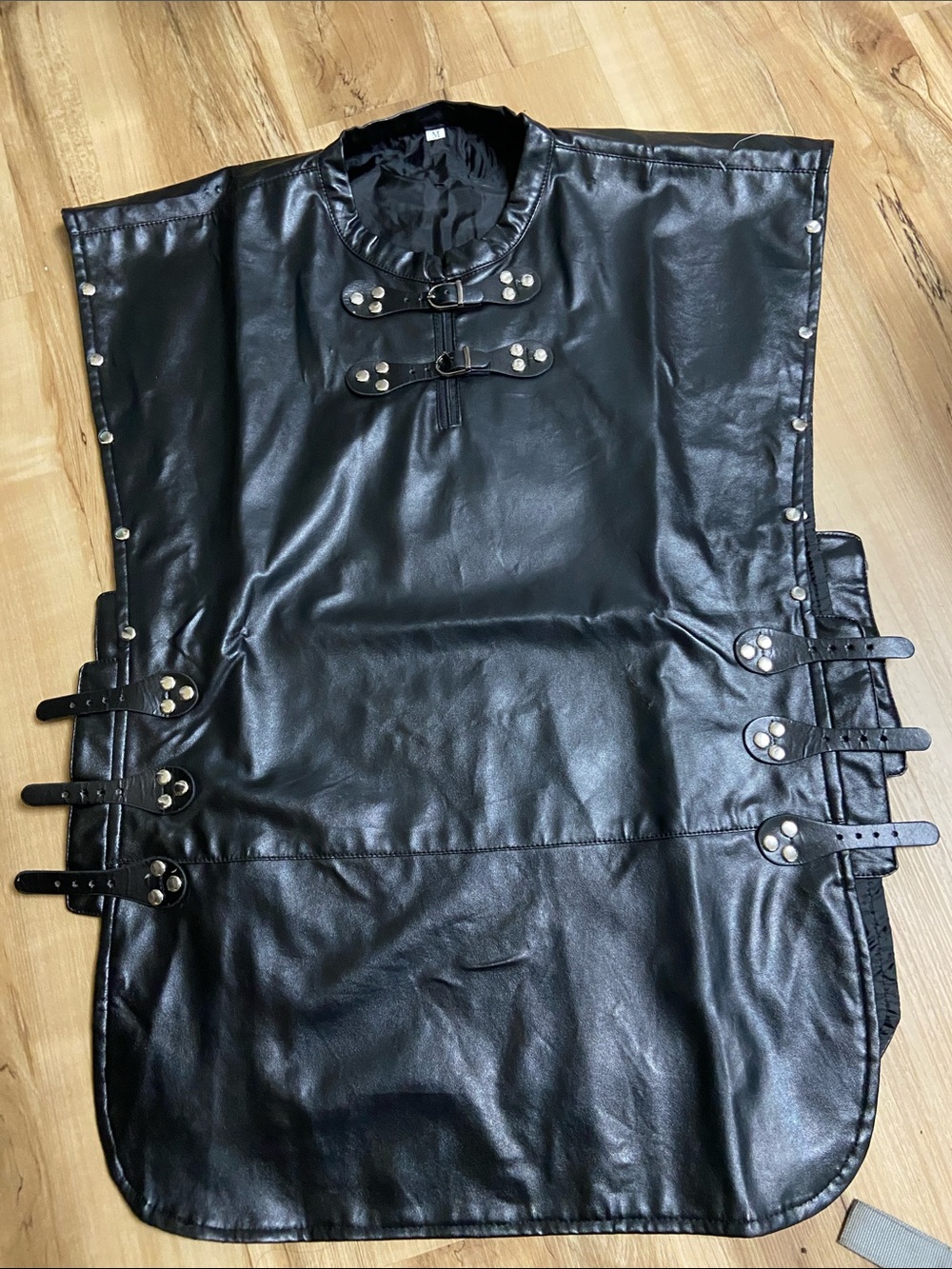 M-L Women’s Black Faux Leather Studded Vest, no brand